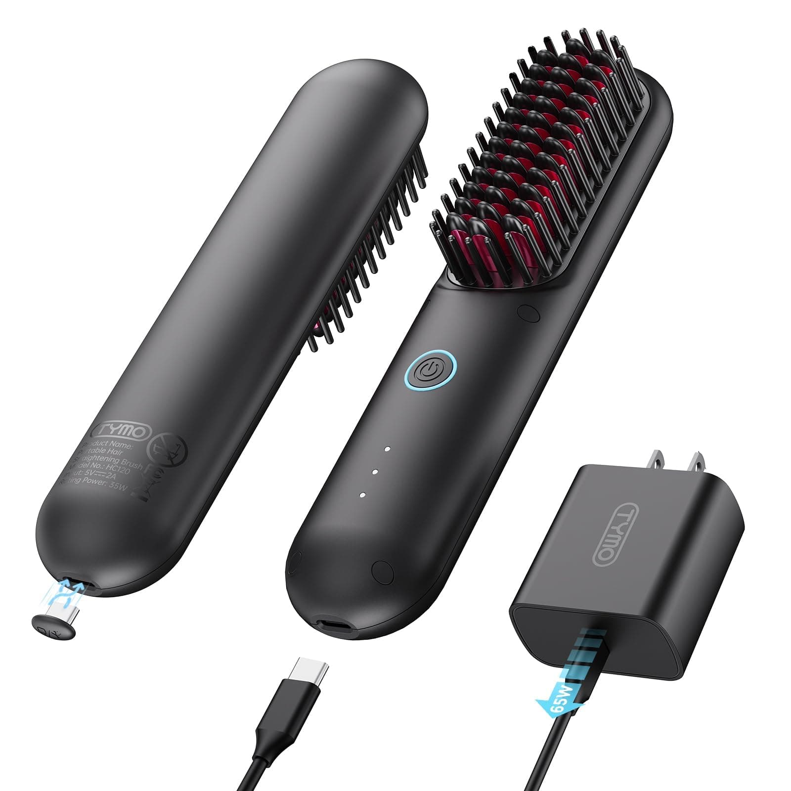 TYMO Porta PRO Cordless Hair Straightener Brush, Ionic Heat, Travel Size