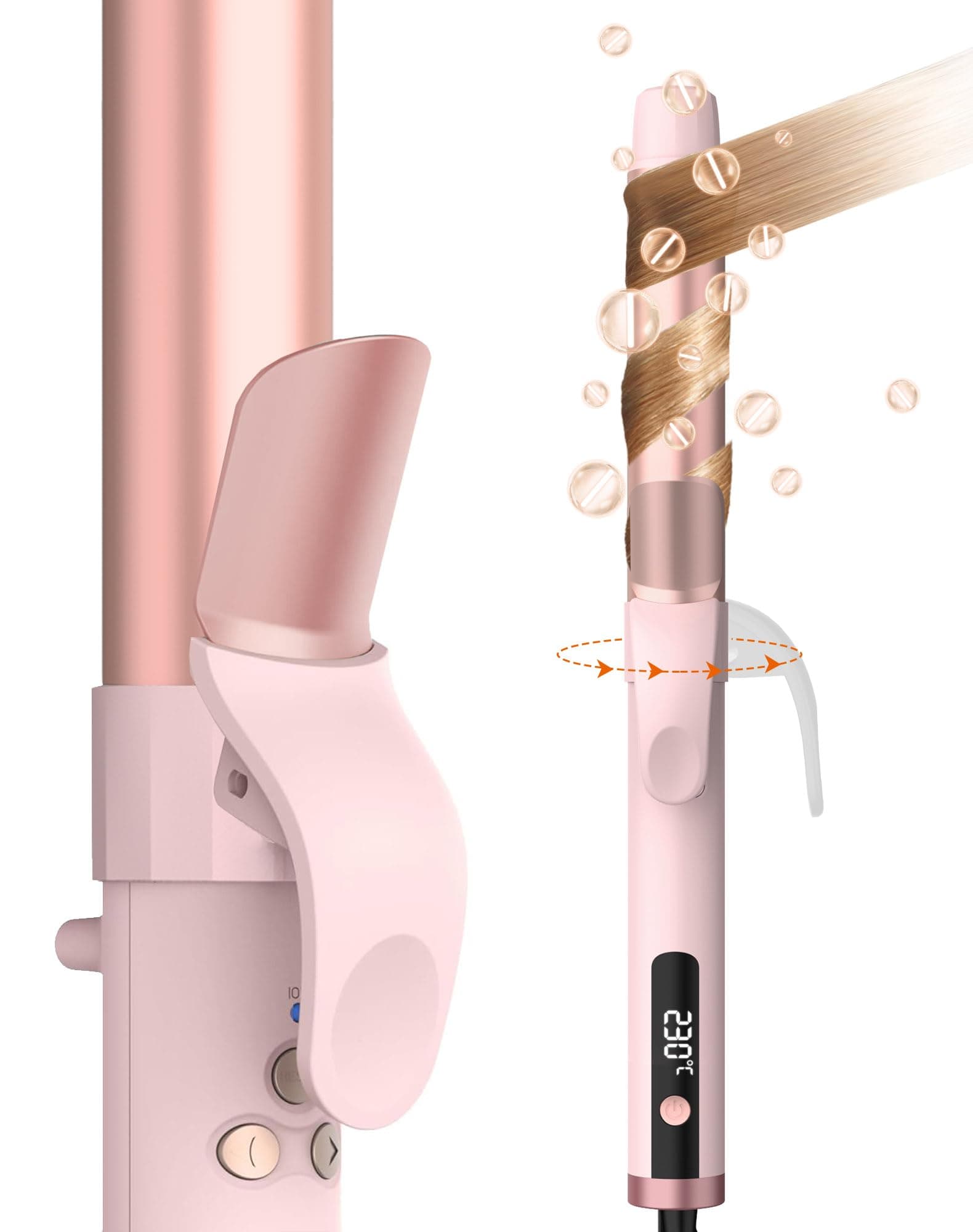 1 1/4 Inch Dual Voltage Curling Iron with Self-Rolling Wand for Long Hair (Pink)