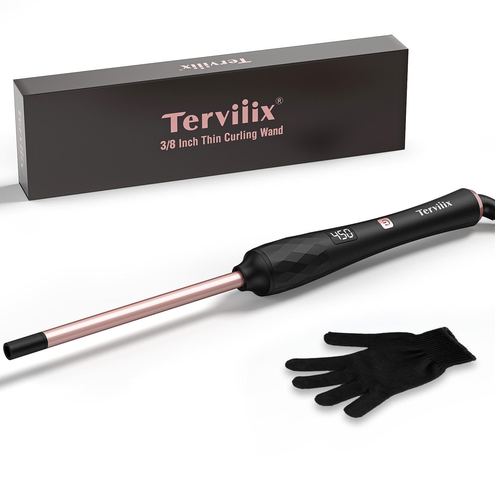 Terviiix 9mm Thin Ceramic Curling Iron with Argan Oil, Digital Temp & Auto-Off