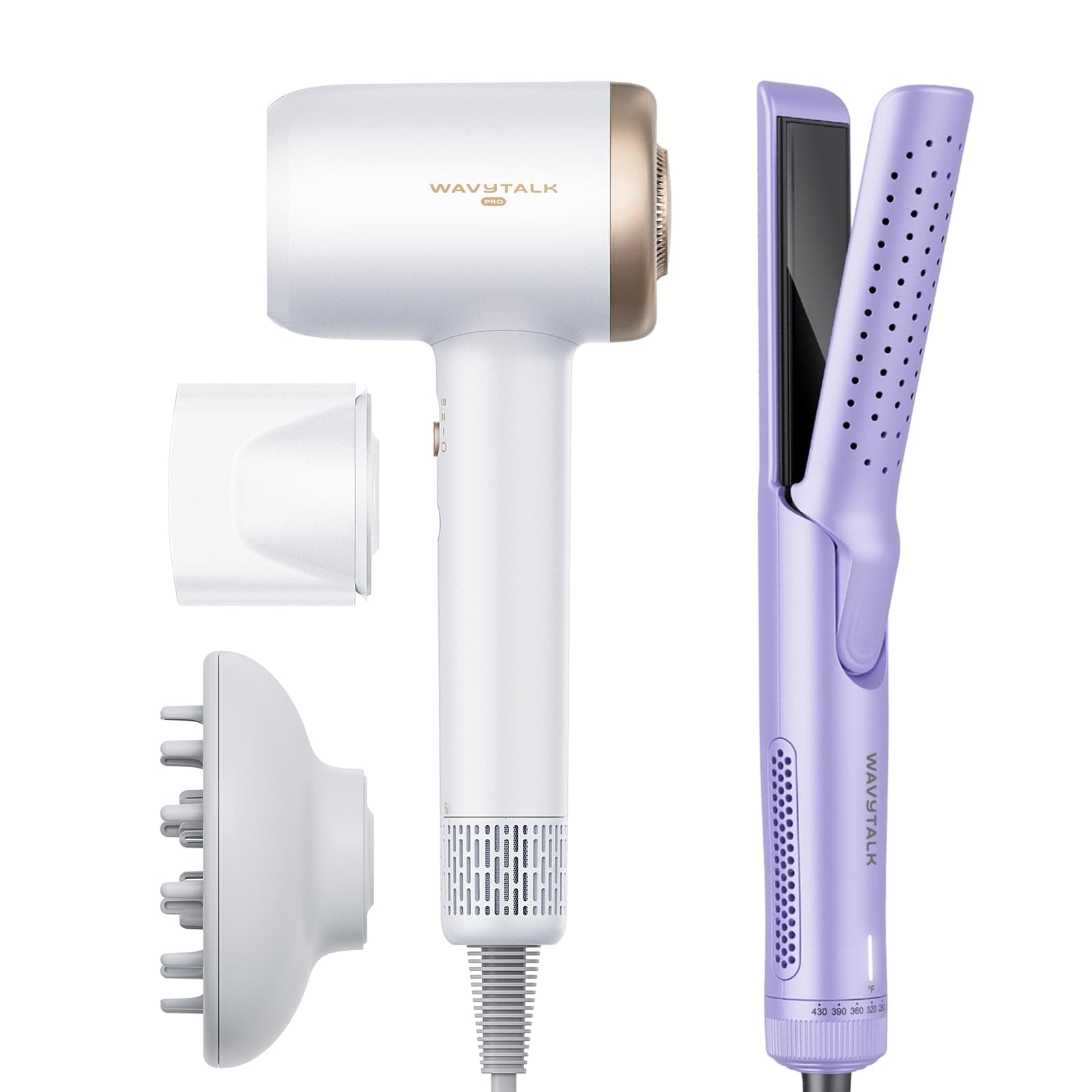 WavyTalk Cool Curl Airflow Styler & Turblow Pro Fast Drying Blow Dryer - White