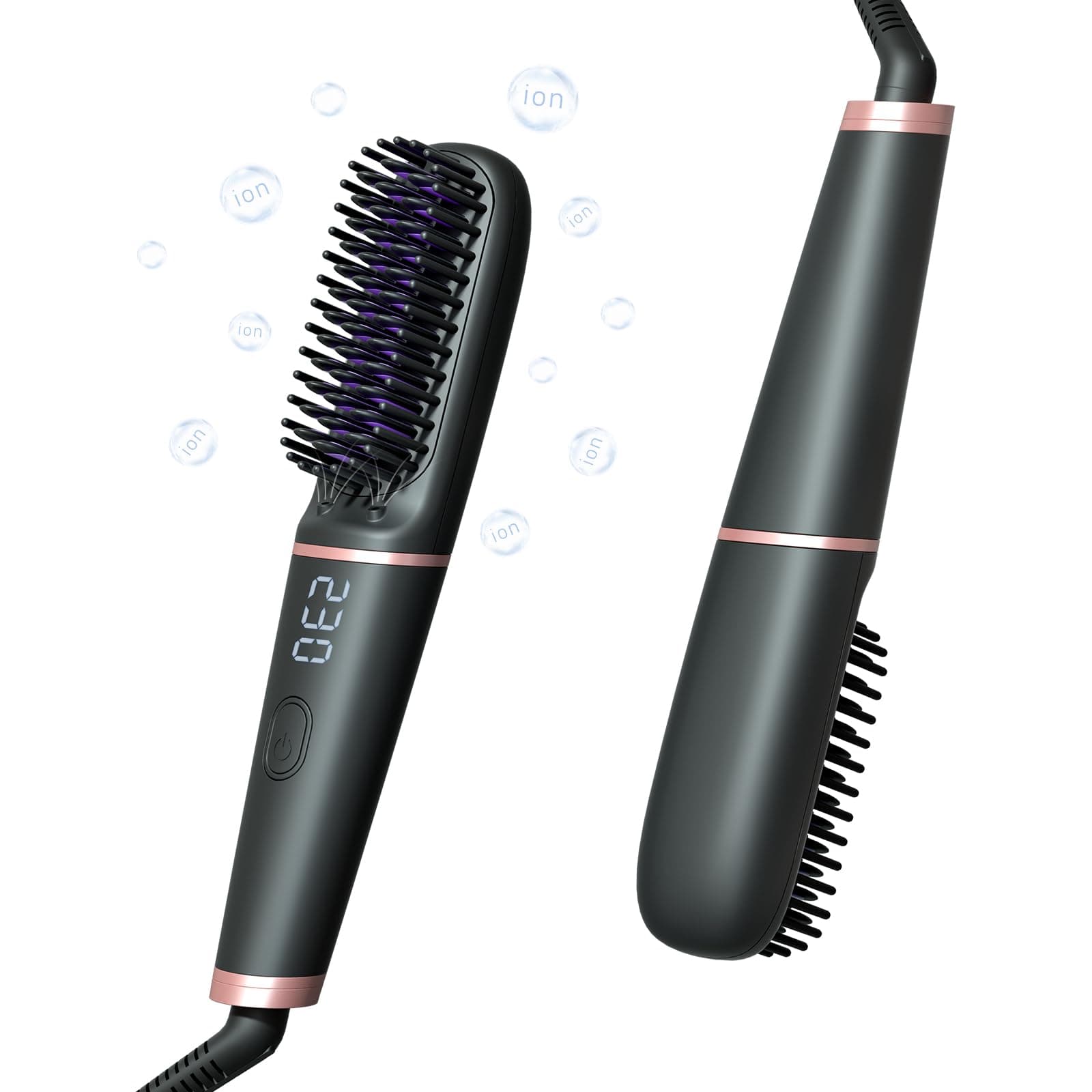 Ionic Hair Straightening Brush - 450 Million Negative Ions, 2 Temp Settings, Safe Auto-Off (Black)