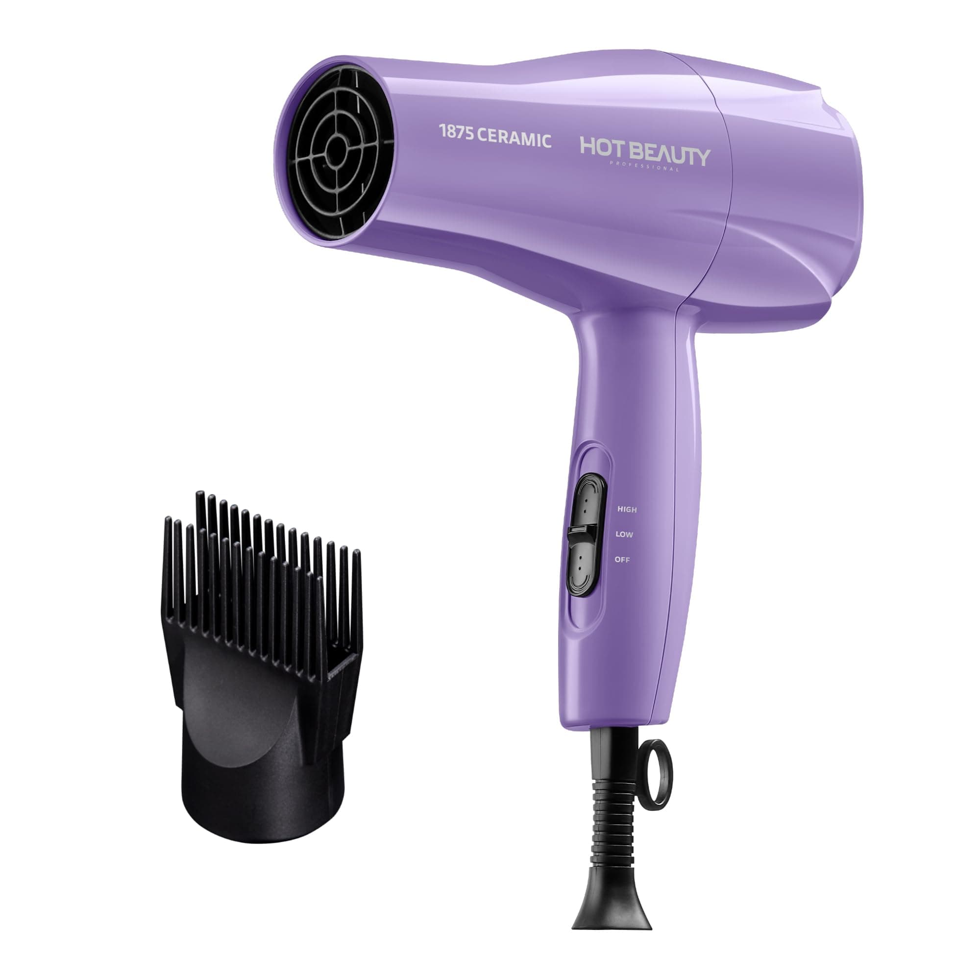 1875 Ceramic Hair Dryer, Fast & Powerful Drying, Multi-Setting, Detangler Included (Purple)