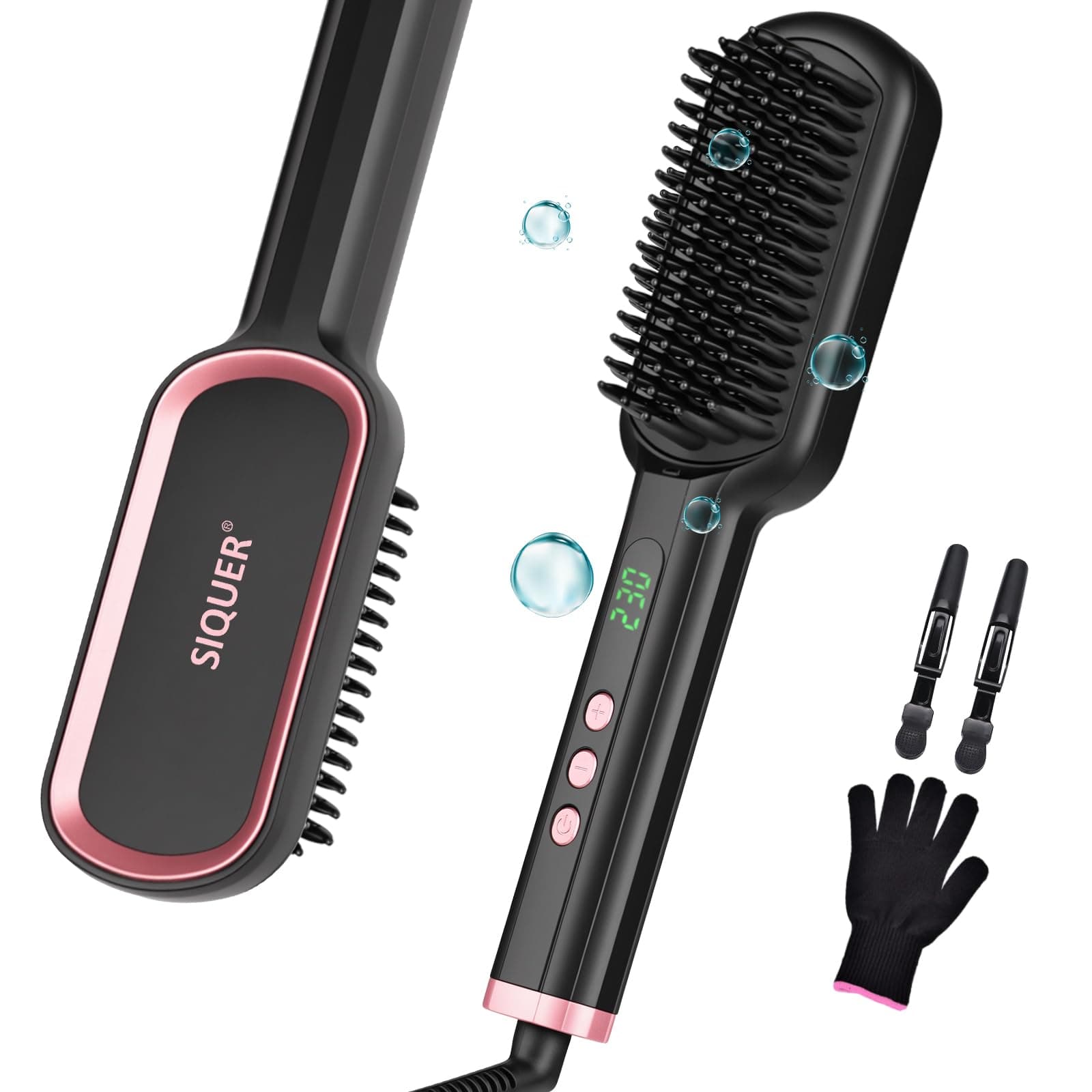 Siquer Ionic Hair Straightener Brush, 13 Temperatures LCD, Fast Heat, Auto-Off, Ceramic, Black