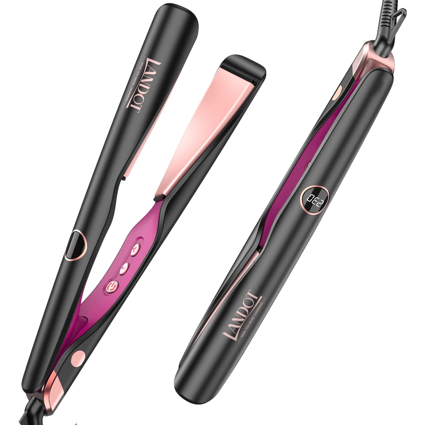 LANDOT 2-in-1 Hair Straightener and Curler - Flat Iron for Wave and Straighten Hair