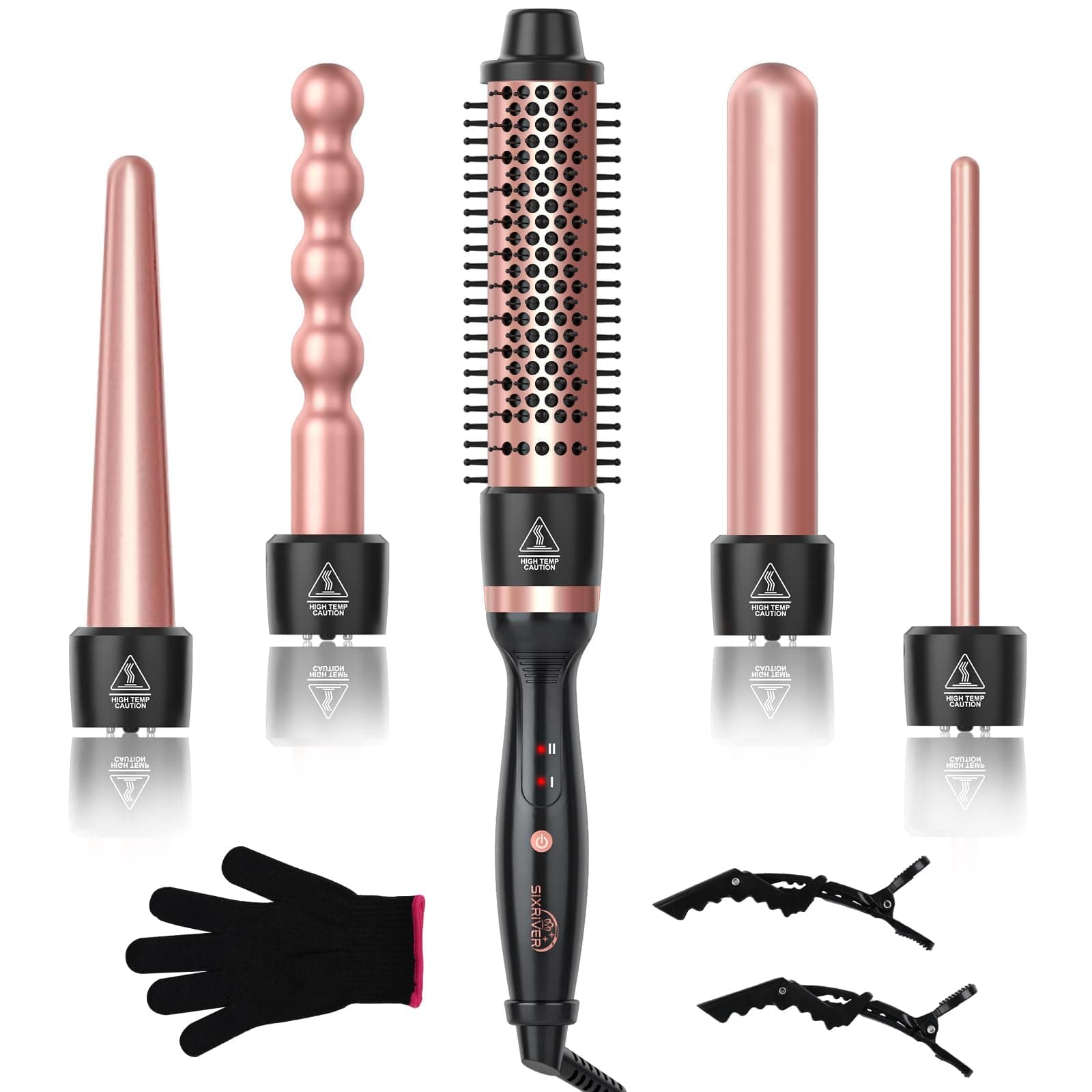 Sixriver 5-in-1 Curling Wand Set, Fast Heating & Long Lasting Curls