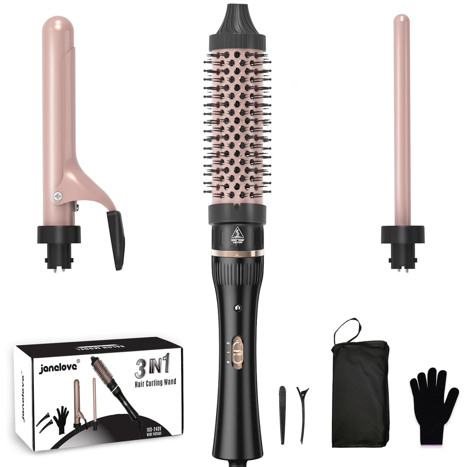 Javelove 3-in-1 Curling Iron Set with Thermal Brush & Ceramic Wands