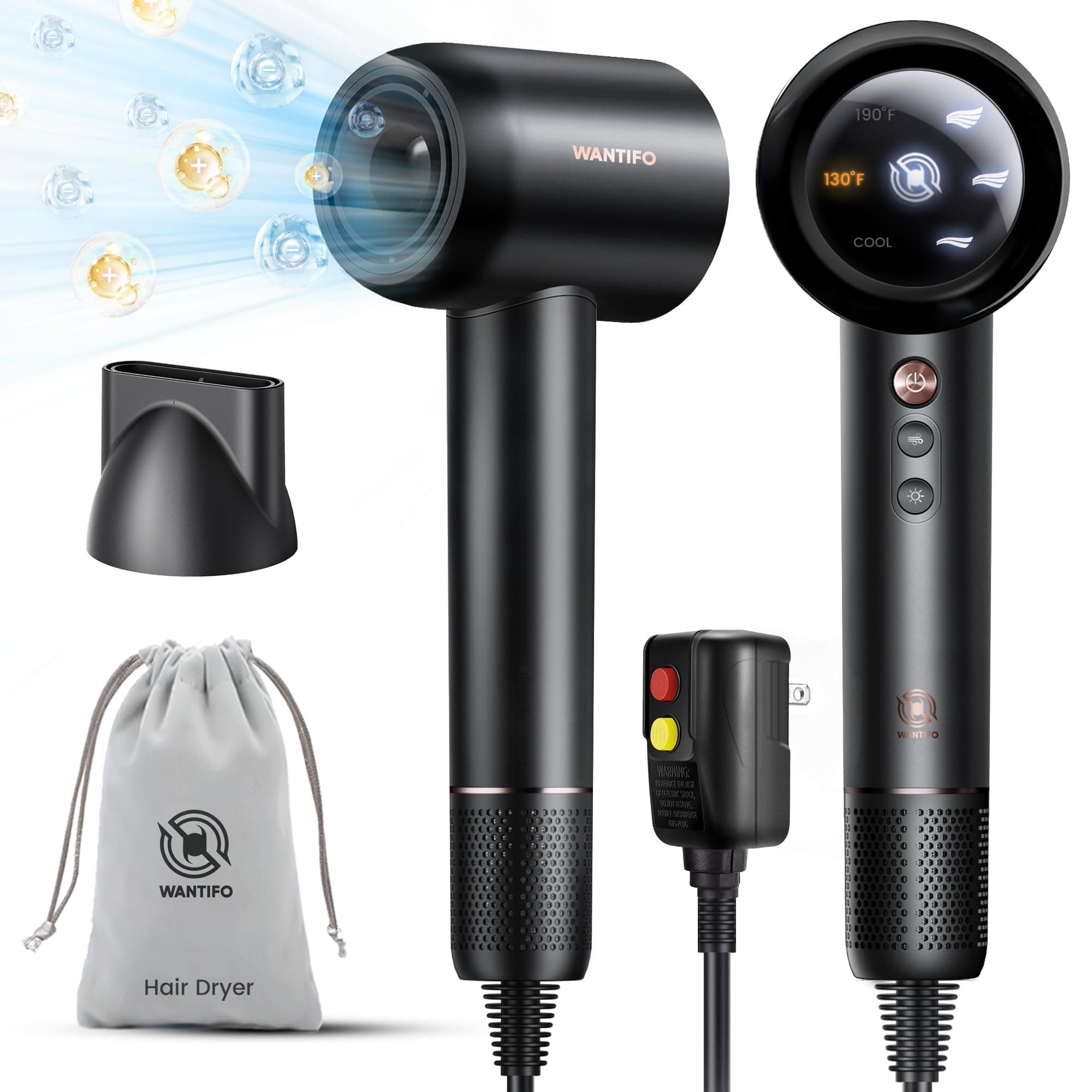 Ionic High-Speed Hair Dryer with 110,000 RPM Motor - LED Display, Thermo-Control, Travel & Professional