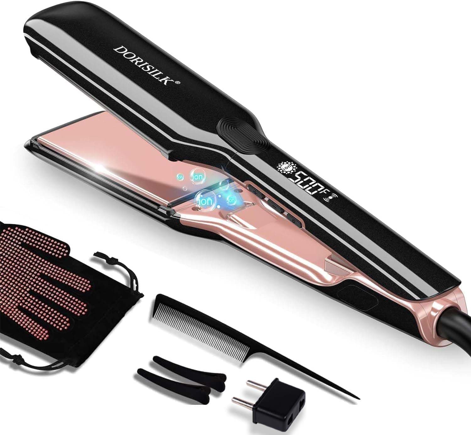 Dorisilk 500°F Plasma Straightener, Frizz-Free & Shiny Hair 2-in-1 Curler