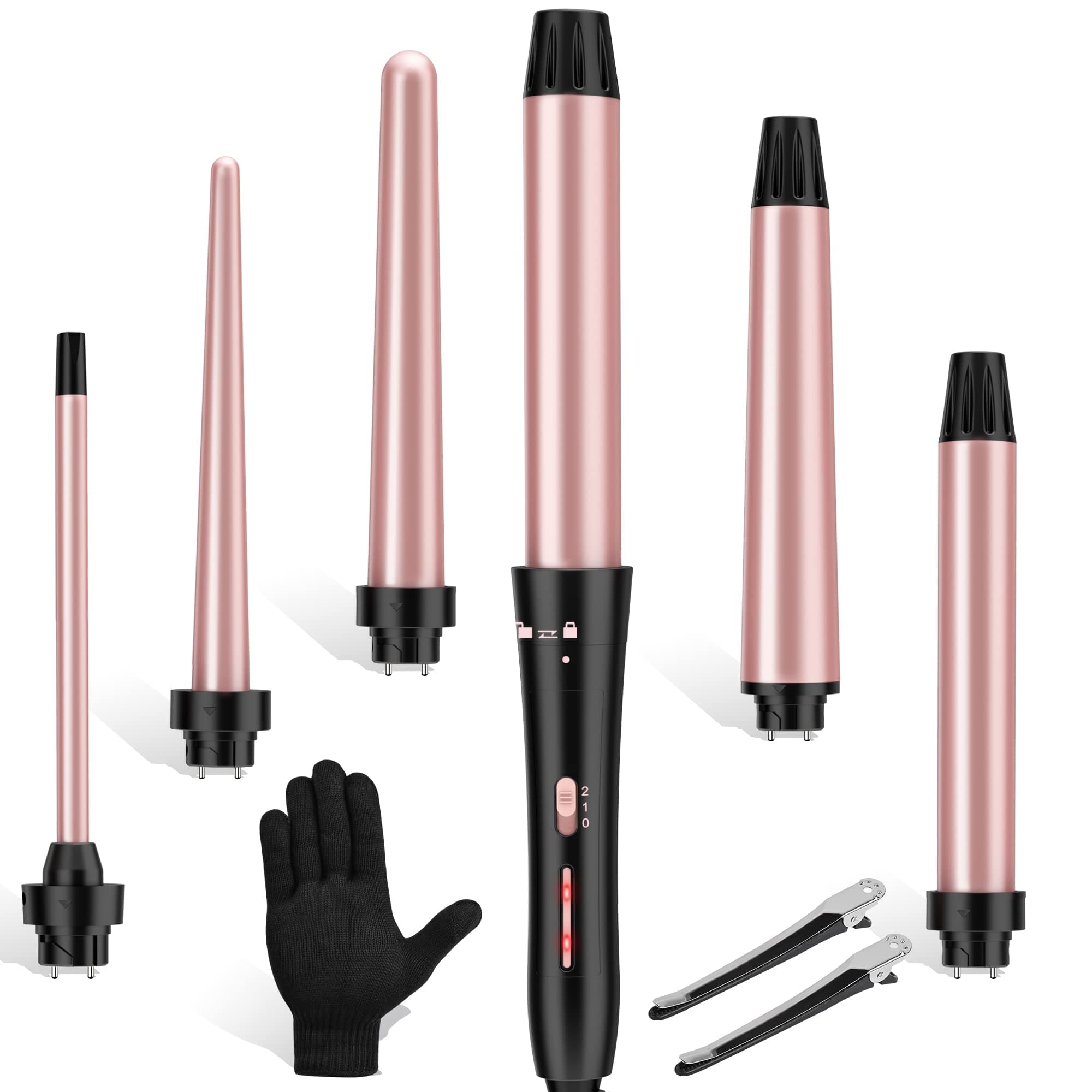 USHOW 6 in 1 Curling Wand Set - Instant Heat Ceramic Curling Iron with Gloves
