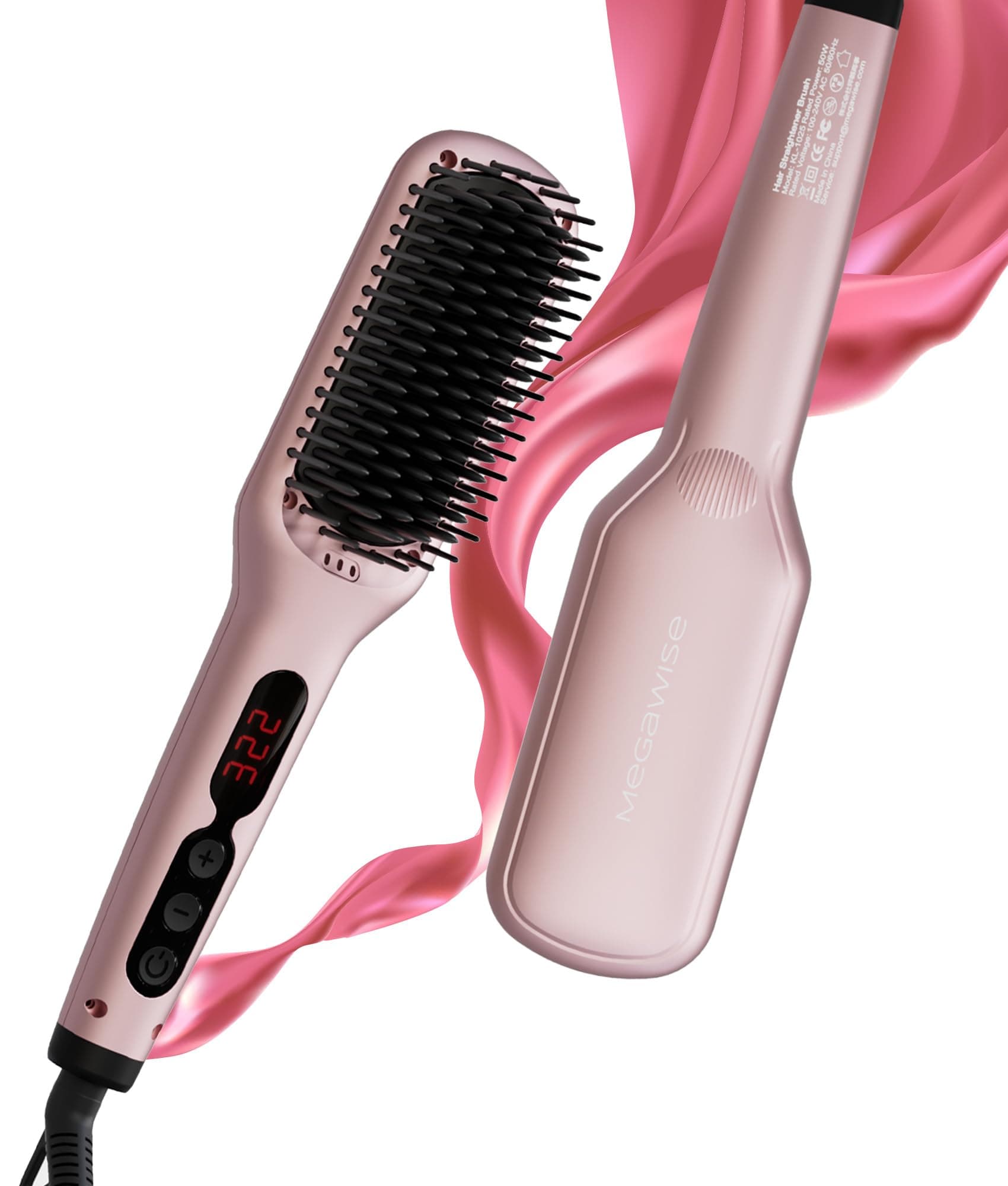 MEGAWISE Pro Ionic Hair Straightener Brush | Fast 20s Heat, Auto-Off Safety, Anti-Scald | Dual Voltage