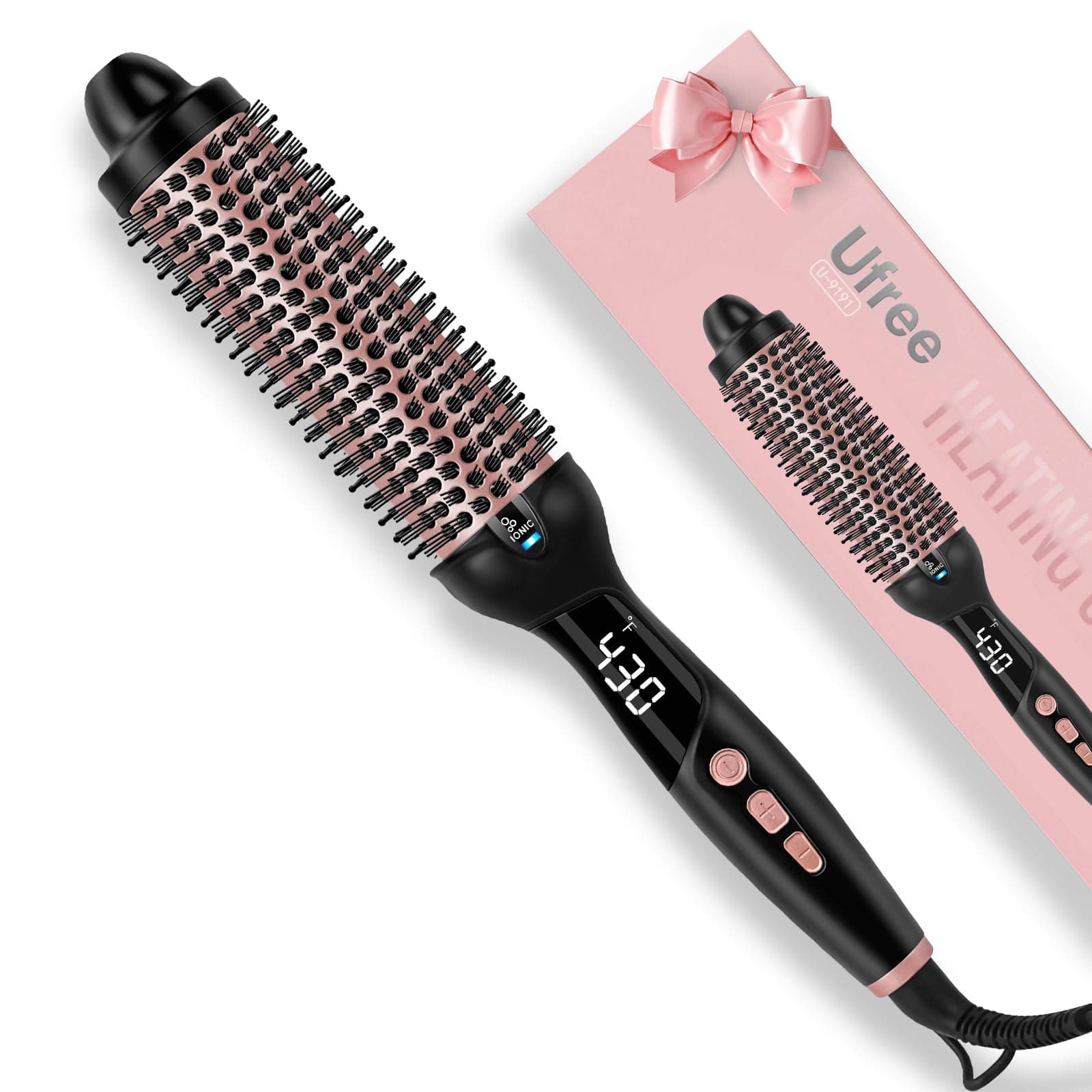Ufree Ionic 1.5 Inch Heated Curling Brush, 30s Fast Heat, 9 Temp Settings, Travel Styling Tool, Gifts for Women
