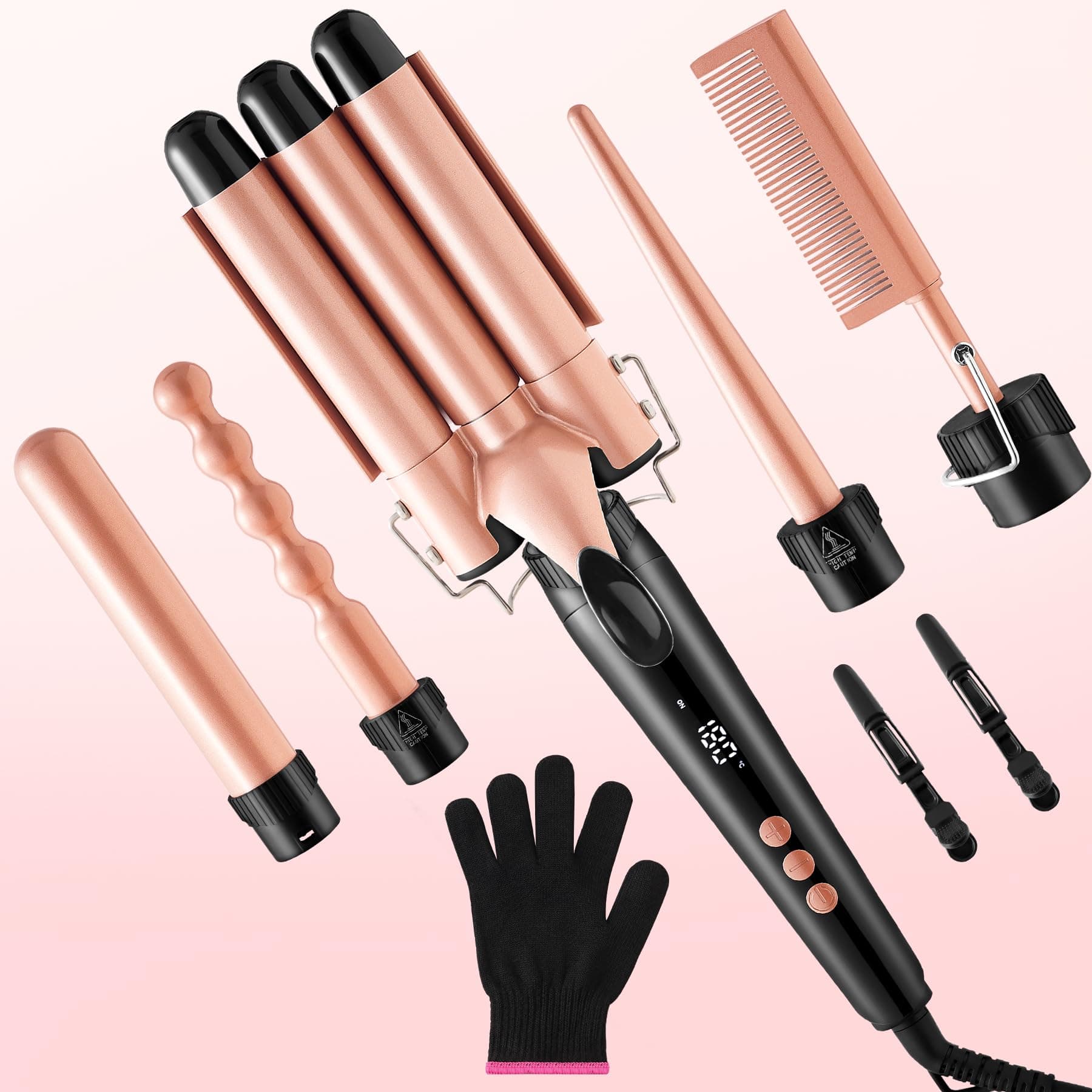 5 in 1 Ceramic Curling Iron Set with Interchangeable Barrels