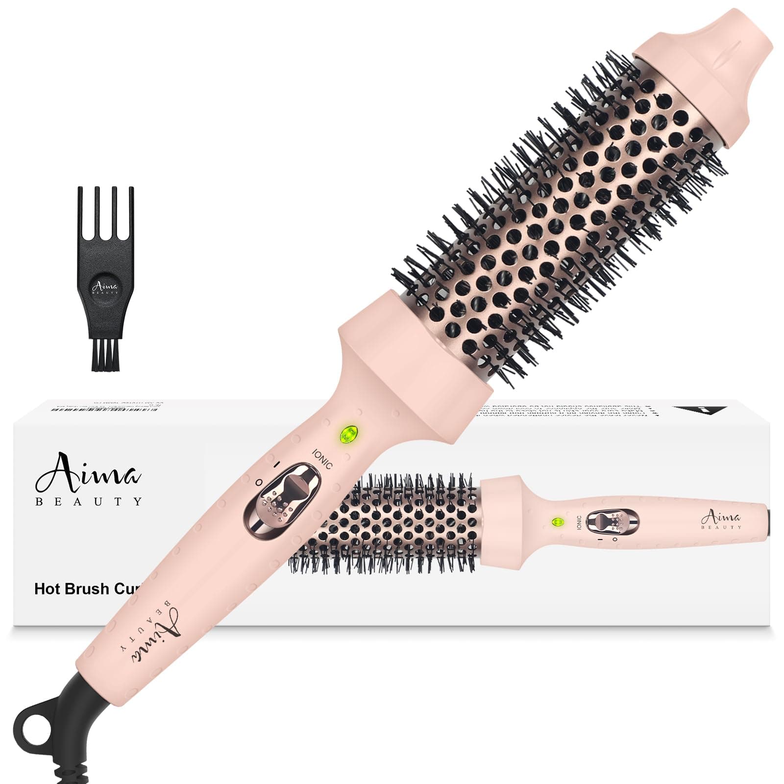Aima Beauty Ion Hair Curling Iron Brush, 1.5"/40mm Ceramic, Pink