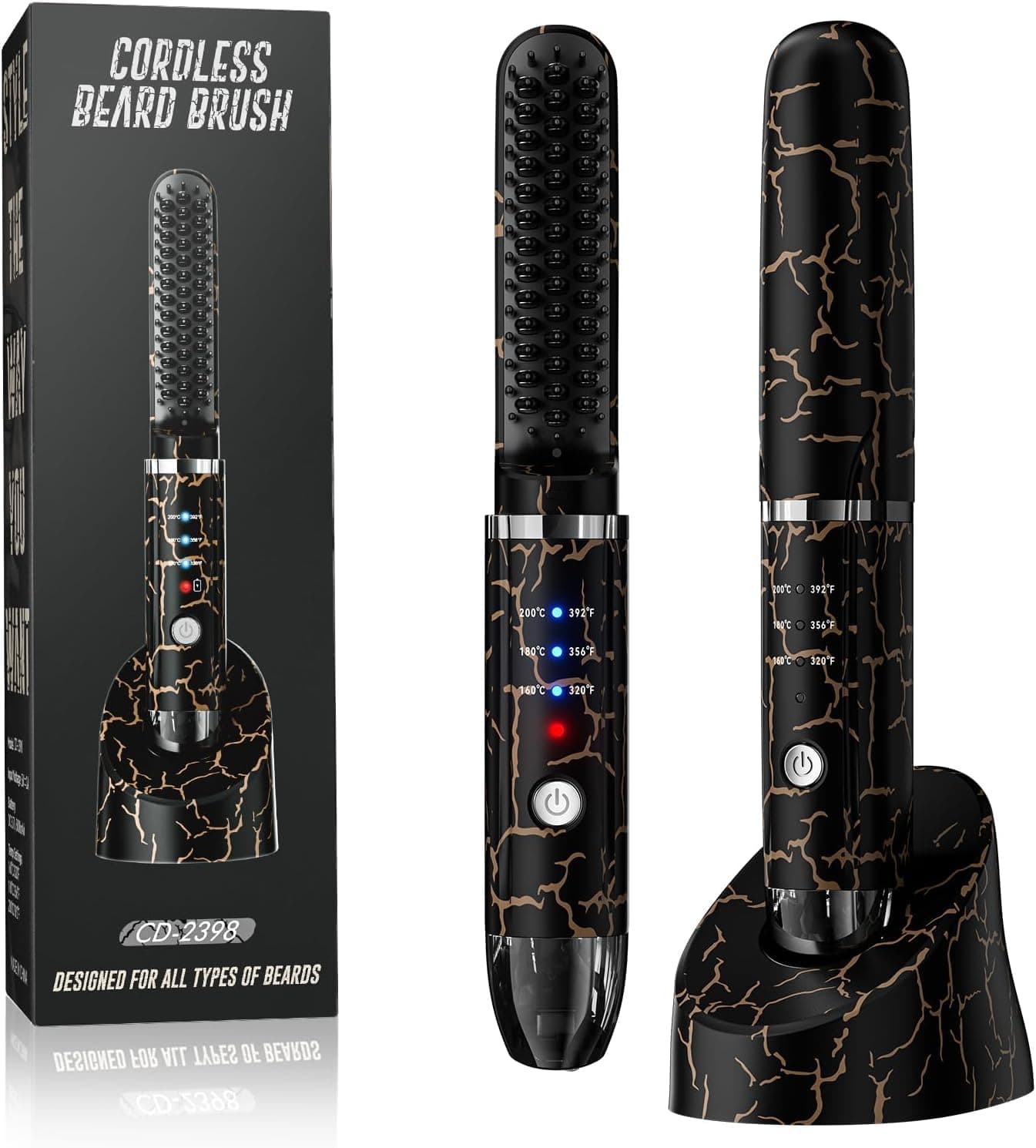 Cordless Beard Straightening Brush with 3 Temp Settings for Men