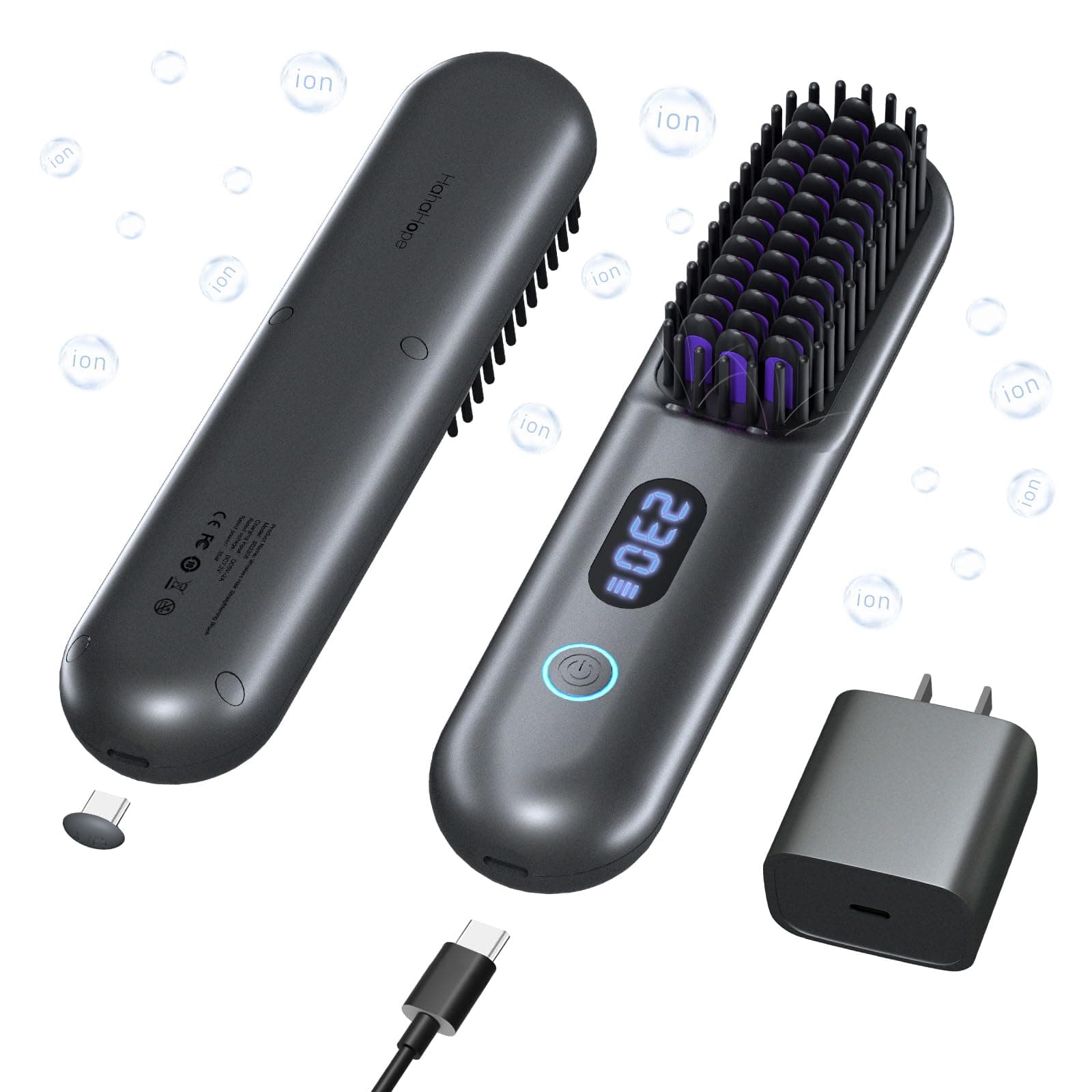 Portable 9600mAh Cordless Hair Straightener Brush