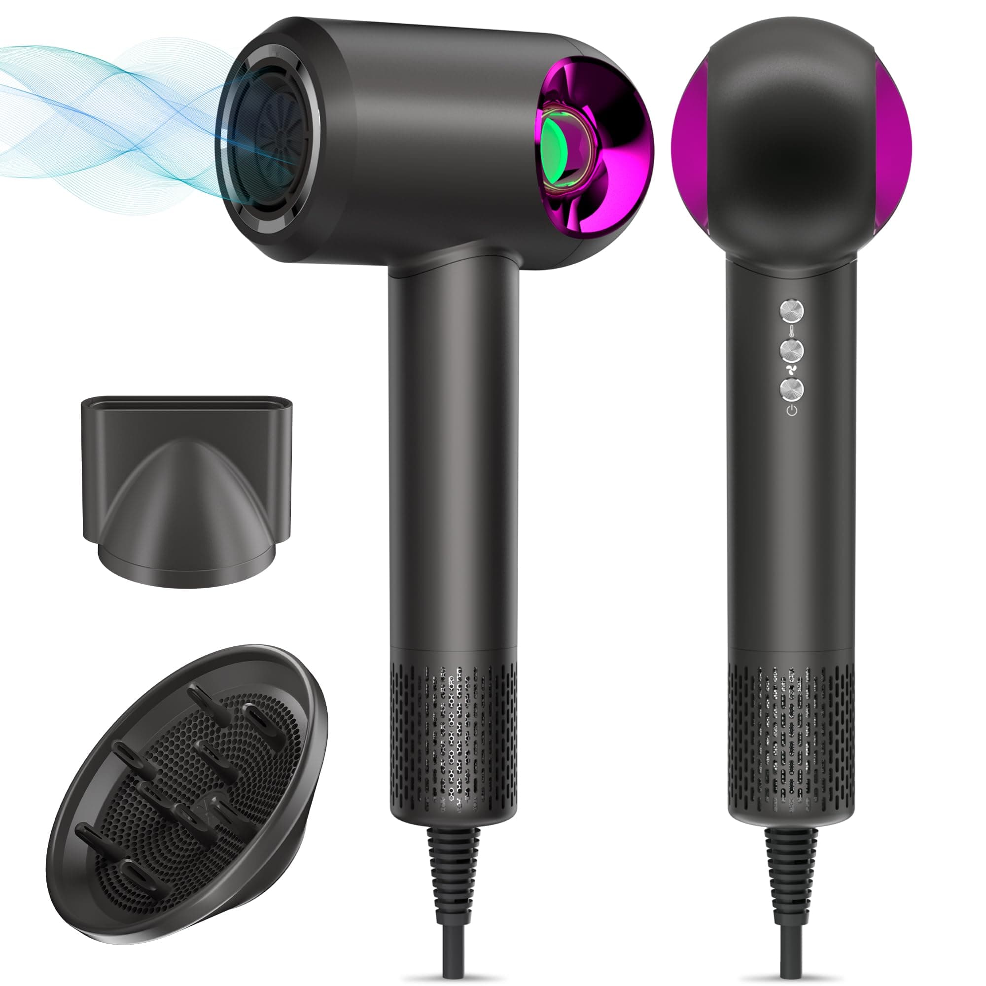 Pastel Purple Negative Ionic 16000 RPM Hair Dryer with Diffuser and Nozzle