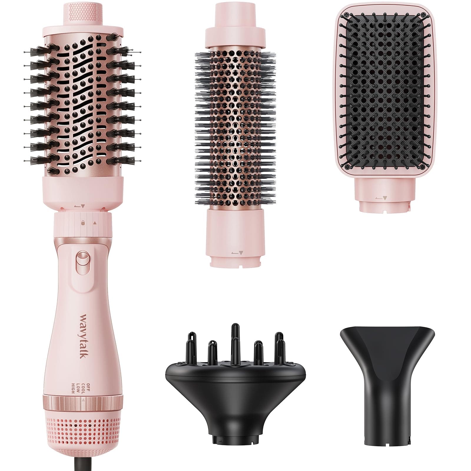 Wavytalk 5-in-1 Hair Dryer Brush Kit - Fast Drying & Styling Tools for Quick Blowouts, Pink