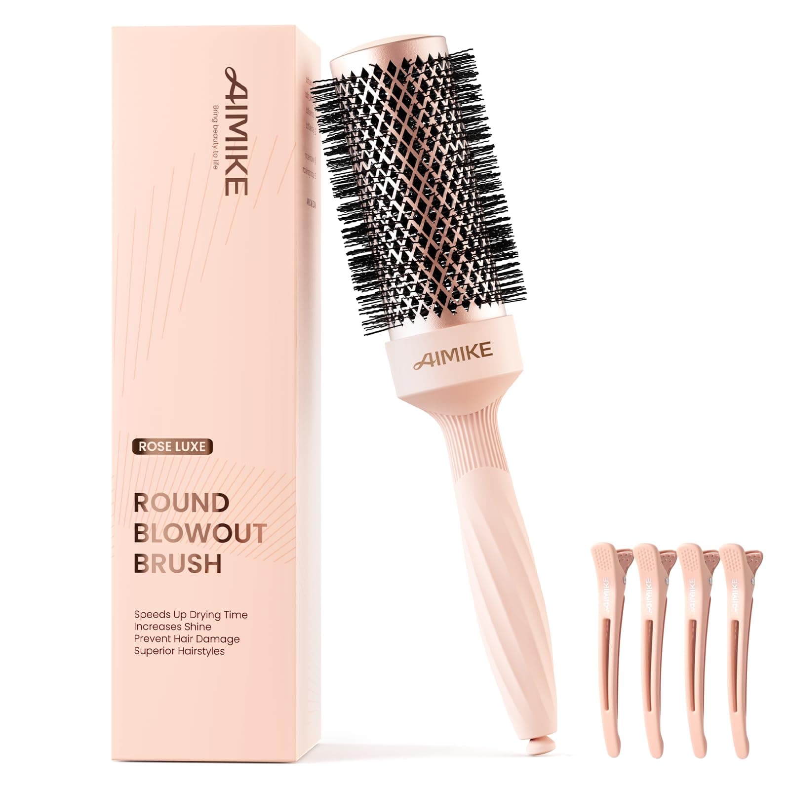 AIMIKE Rose Luxe Round Brush - Nano Ceramic Tech, 43 mm for Blowout, Curling & Styling