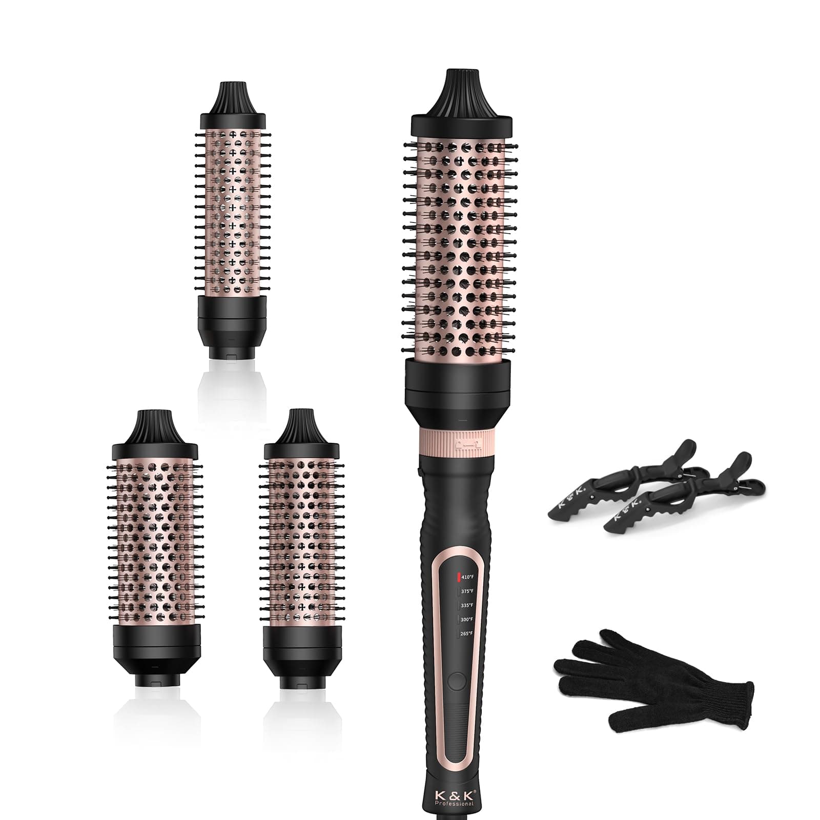 Ionic Heated Round Curling Brush 3-in-1 Set for Dry Hair Volume Smoothing Ceramic Curl Iron (Black)