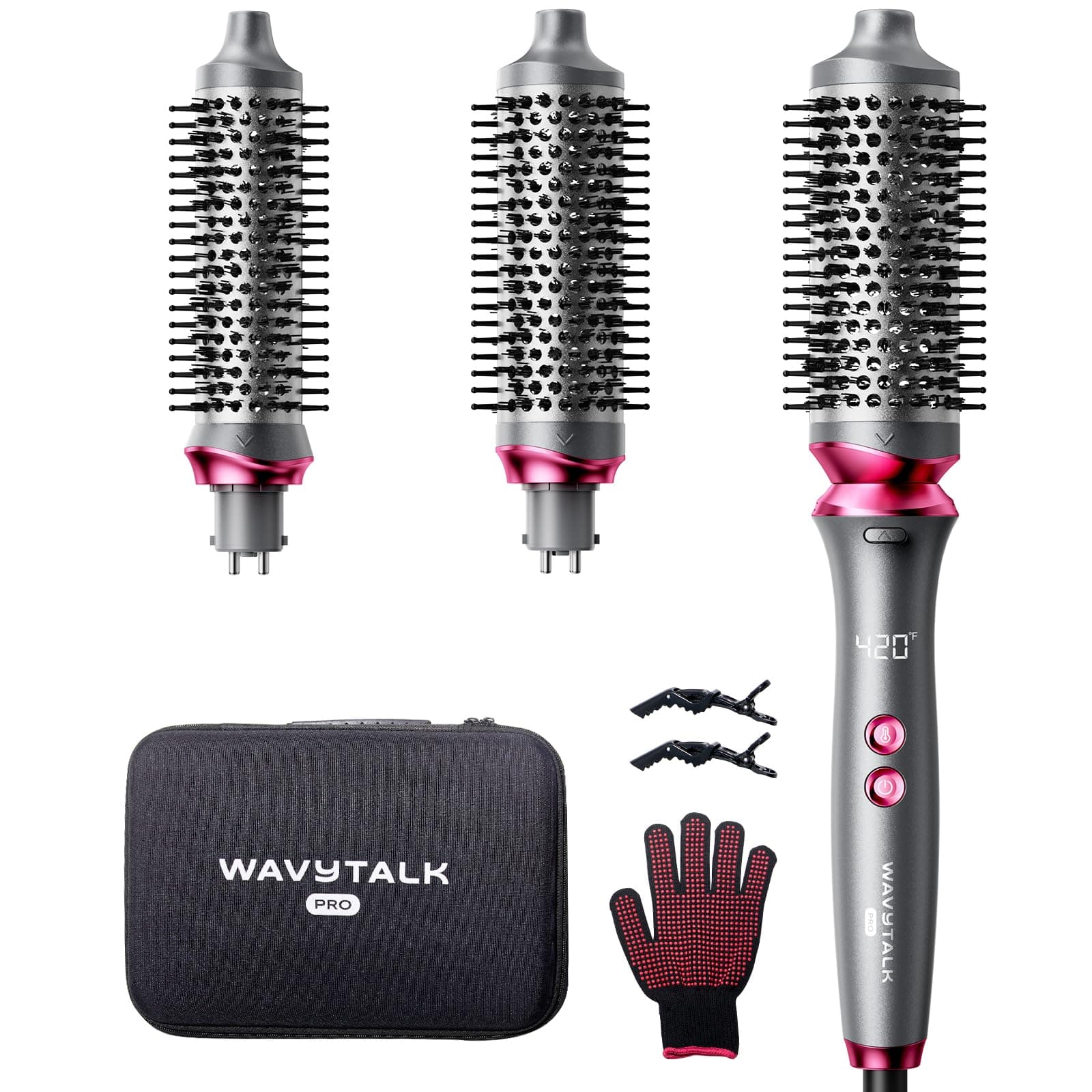 Wavytalk Pro Curling Brush Set - Dual Voltage Thermal Brush for Shiny Blowout