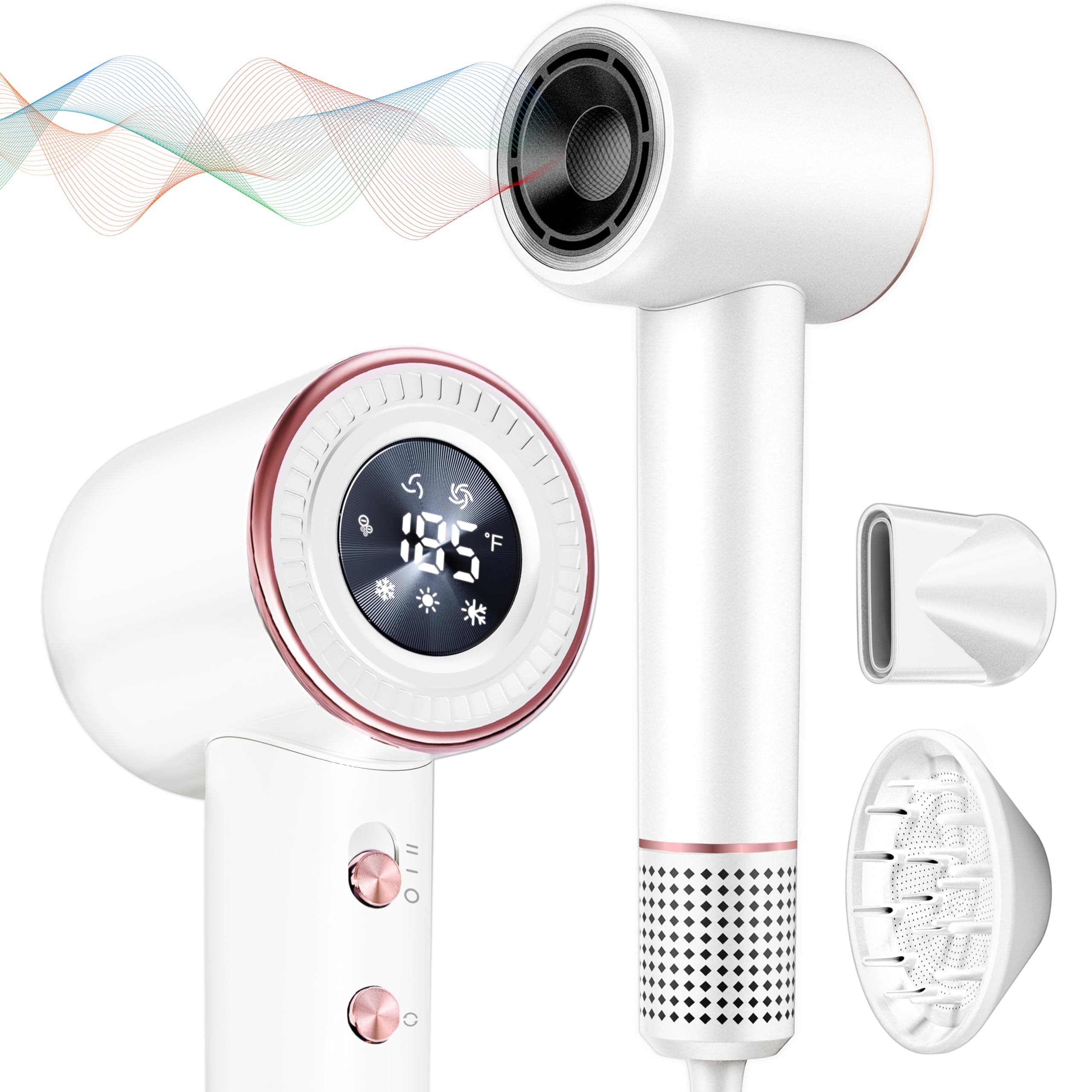 Rudd High-Speed Hair Dryer with Diffuser, 110000 RPM Motor, Fast Drying, Low Noise, White